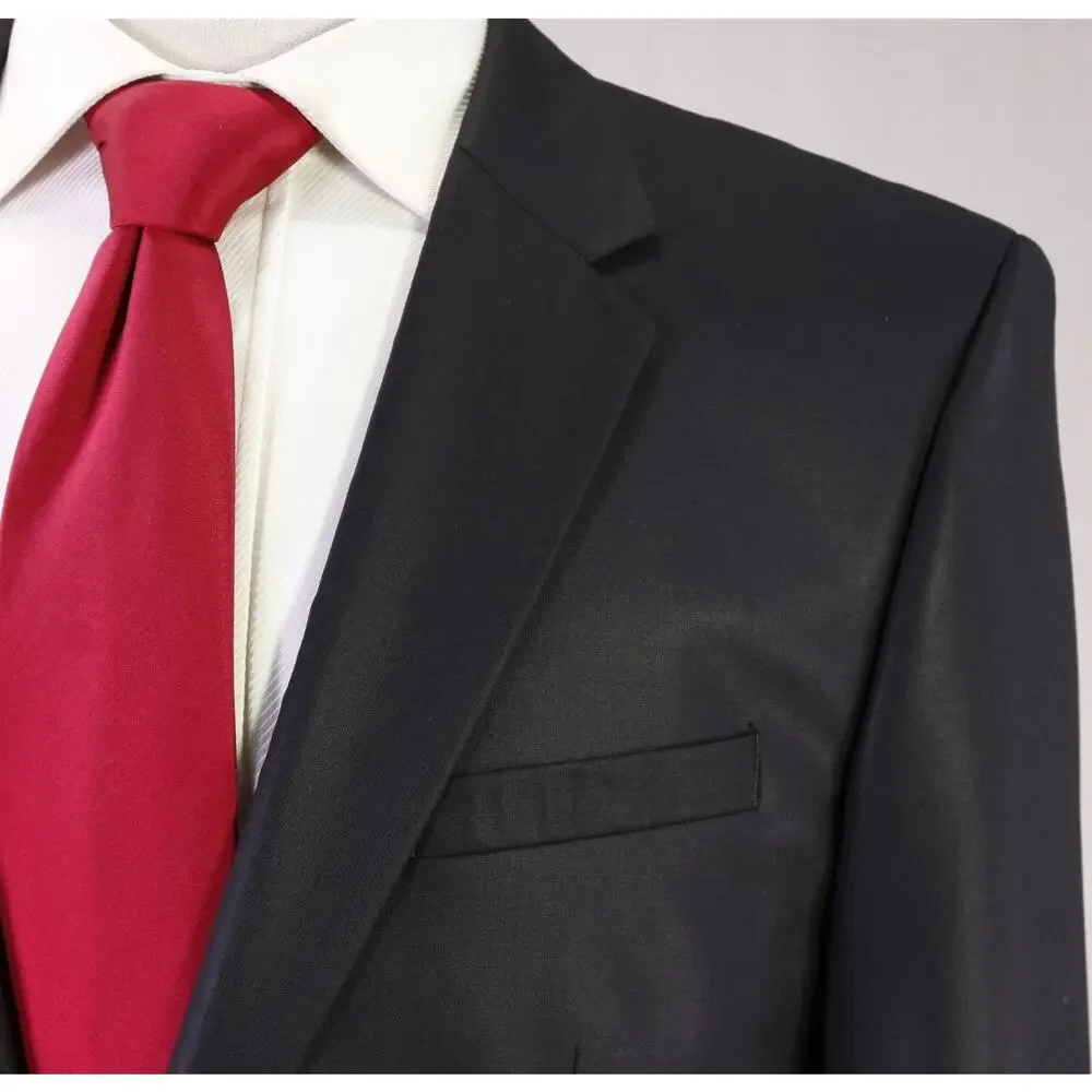 Hugo Boss Red Label Black Sharkskin Shiny Wool 2-Btn Slim Fit Suit 40L